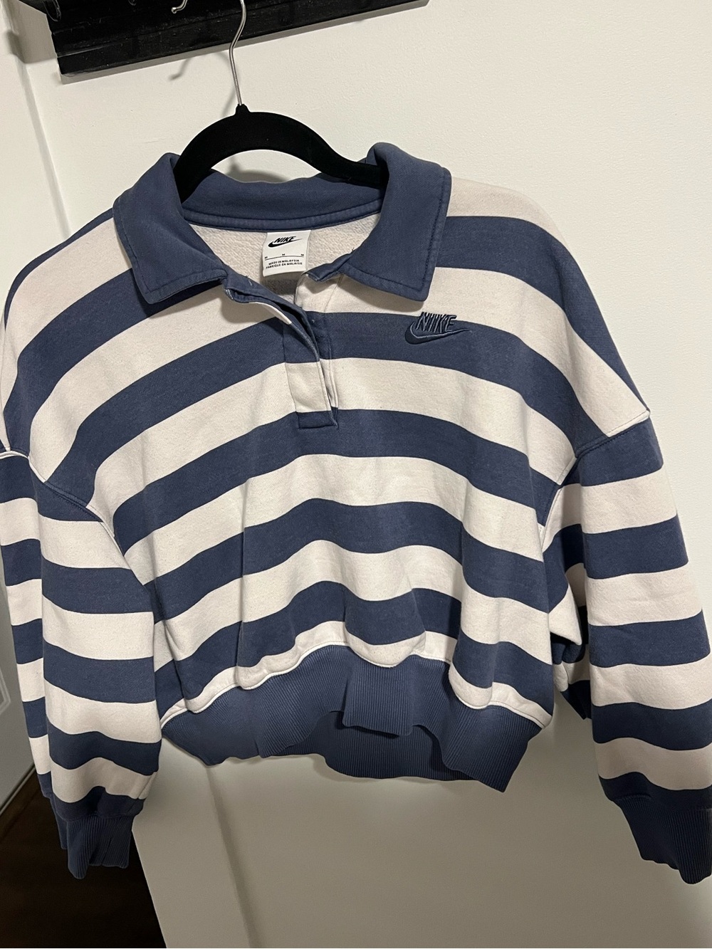 Nike Striped Crewneck Rugby Sweatshirt in Navy & White